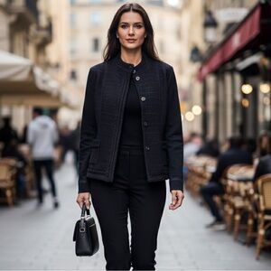 Olsen Europe Quilted Texture Snap Front Jacket with Contrast Sleeves Size 8
